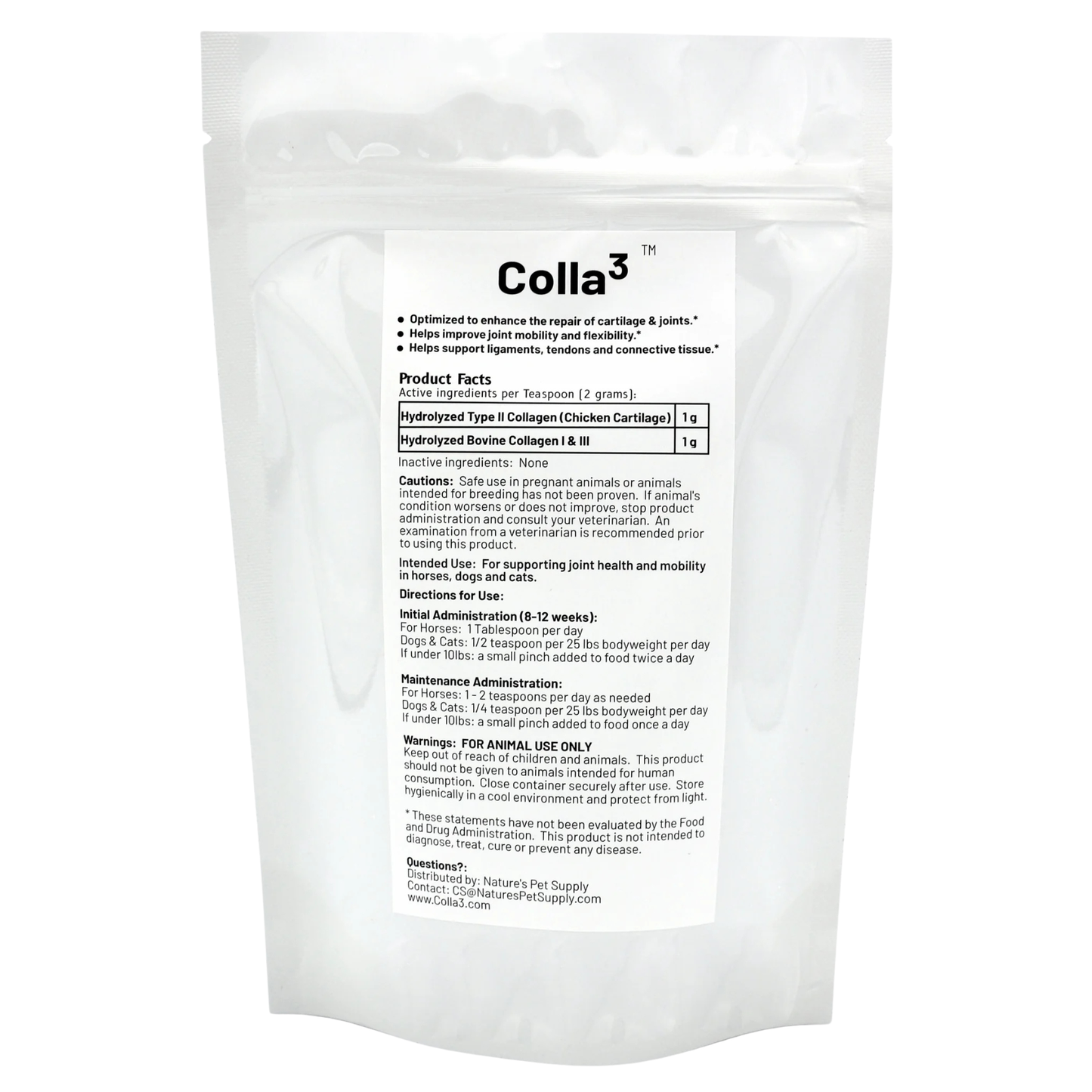 Colla3 | Type I, II & III Collagen for Dogs, Cats and Horses | 200G